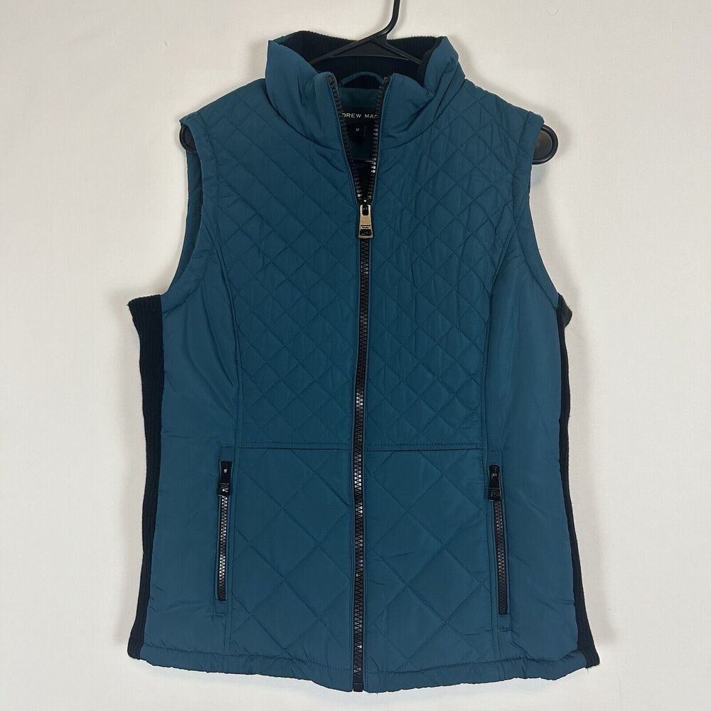 Andrew Marc Quilted Jade / Black Puffer Vest Medium Women's Stretch Knit‎ M